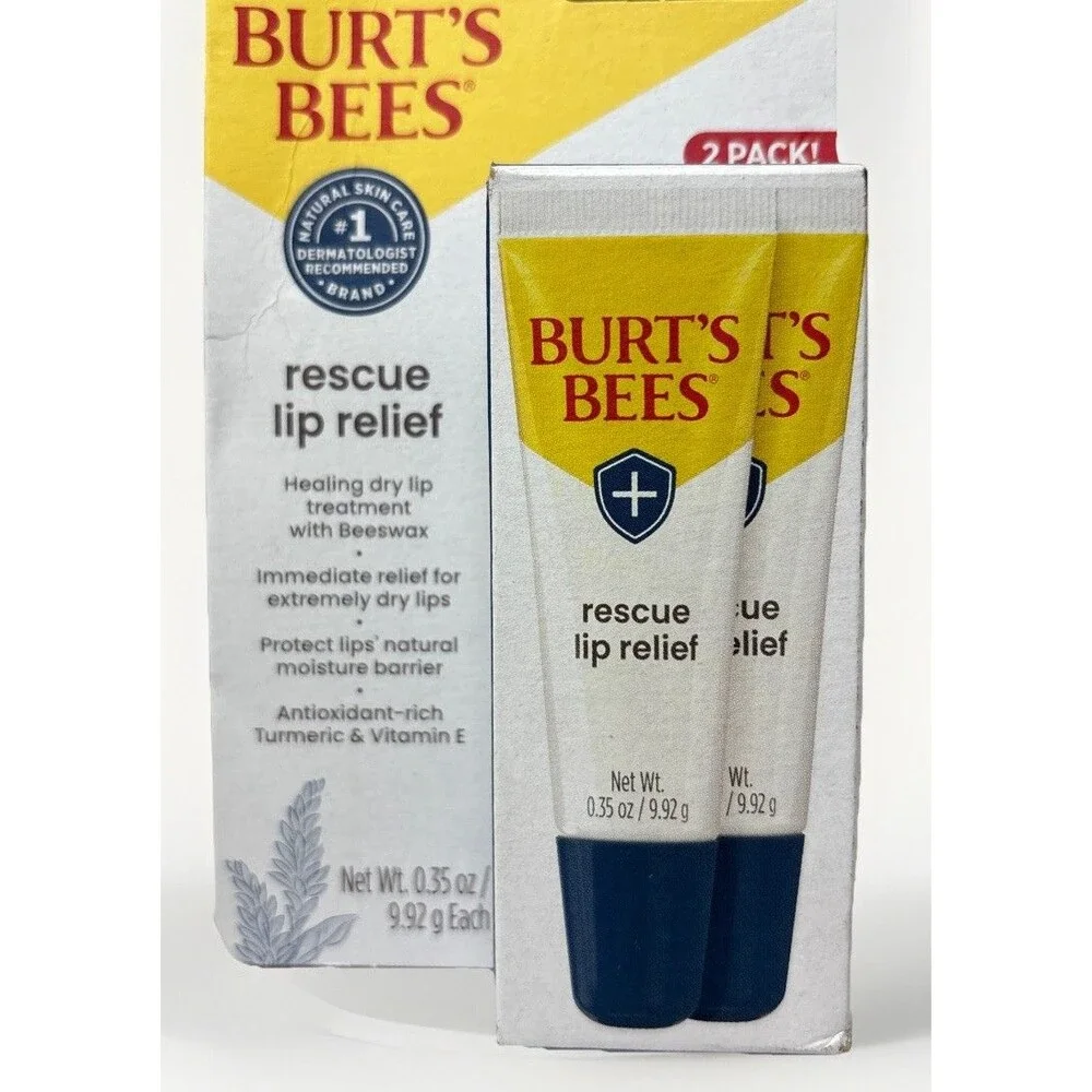 Burts Bees Rescue Lip Relief 2-Pack Tube Shea Echinacea Immediate Relief READ DE